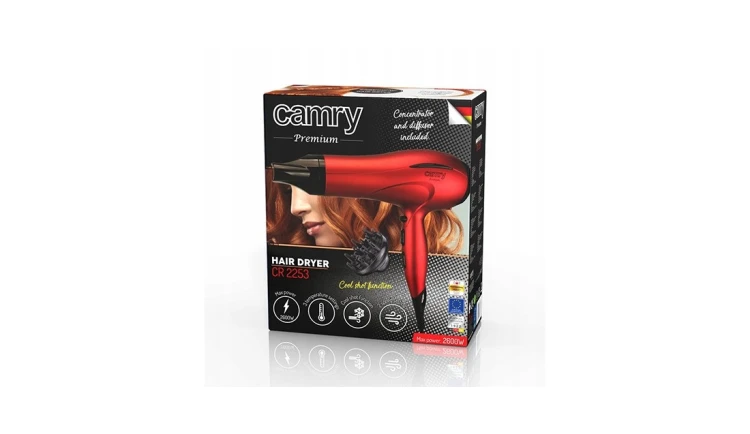 Suszarka Do Włosów Czerwona 2400W + Dyfuzor