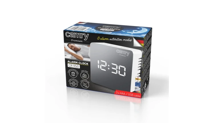 ZEGAR BUDZIK CR1150 BIAŁY PODŚWIETLANY POMIAR TEMPERATURY 3 TRYBY