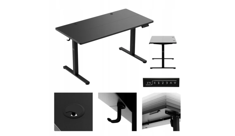 Biurko Elektryczne 140cm Regulowane Pamięć stolik biurowy Leader 7.3 Black