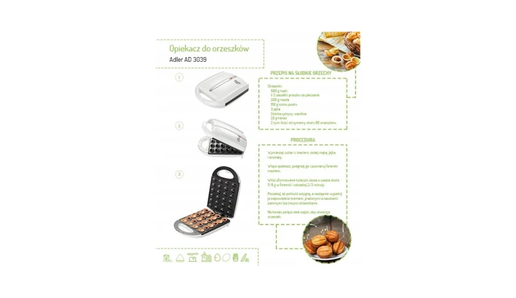 Opiekacz do Orzeszków Ciasteczek Szybkie Pieczenie 24szt. XL 1600W Adler
