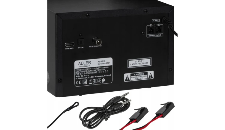 Wieża HIFI Bluetooth CD USB FM 2X 25W pilot RADIO czarna elegancka HDMI