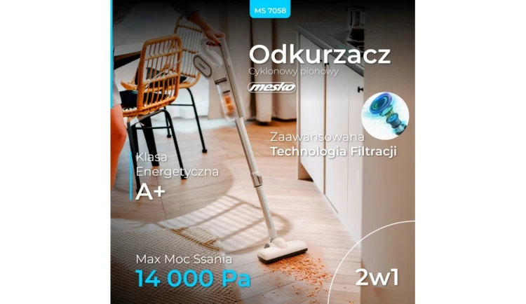 ODKURZACZ CYKLONOWY pionowy GUMOWE kółka SKRĘTNA szczotka ZMYWALNE FILTRY