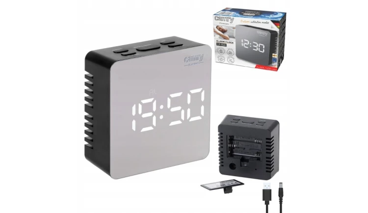 ZEGAR BUDZIK CR1150 czarny 8,3cm PODŚWIETLANY POMIAR TEMPERATURY 3 TRYBY