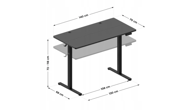 Biurko Elektryczne 140cm Regulowane Pamięć stolik biurowy Leader 7.3 Black