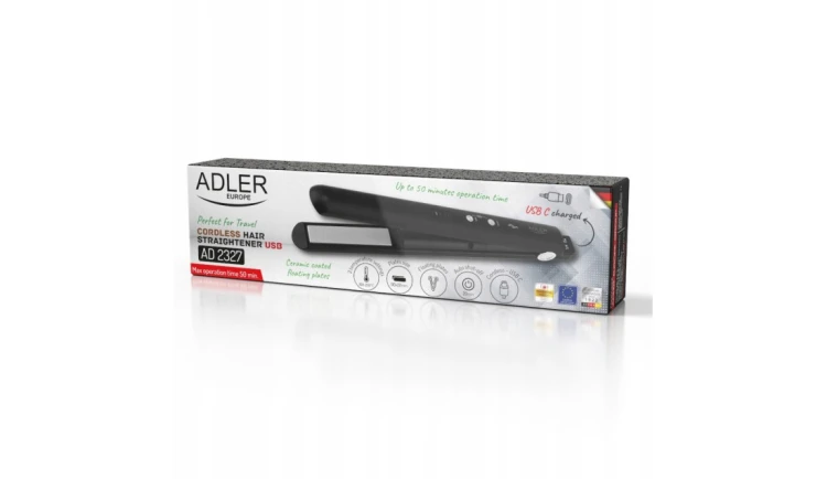 Prostownica Bezprzewodowa Podróżna USB LED Regulacja Temp + Etui Adler