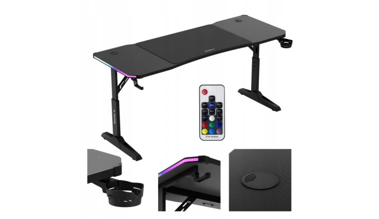 Biurko gamingowe LED RGB z regulacją 6 poziomów Stolik Gamingowy dla Gracza