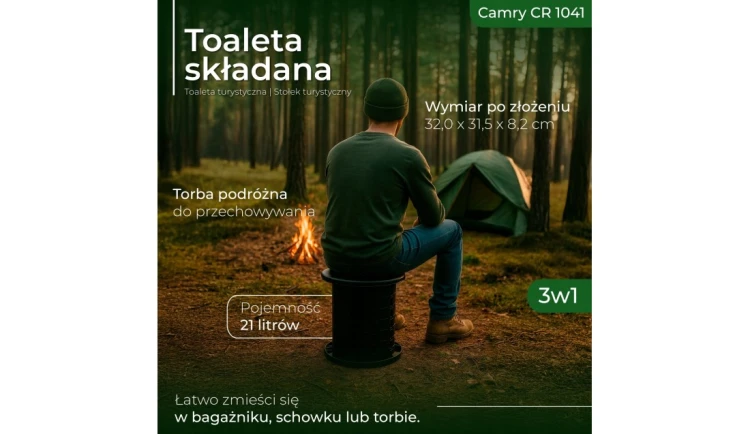 TOALETA PRZENOŚNA Turystyczna SKŁADANA mobilne WC Kosz kompaktowy SLIM 2W1