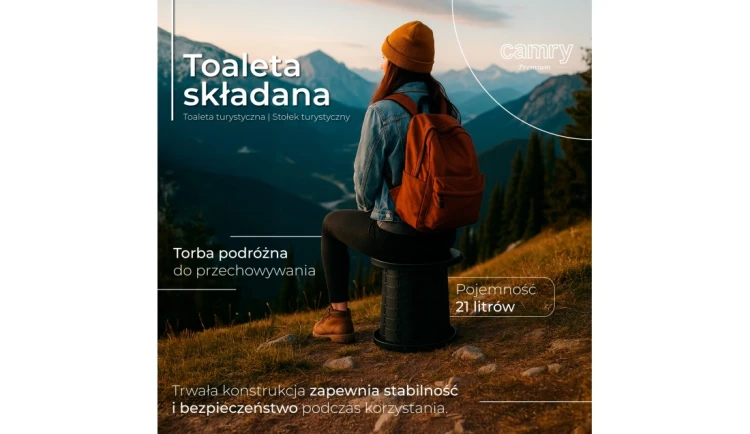 TOALETA PRZENOŚNA Turystyczna SKŁADANA mobilne WC Kosz kompaktowy SLIM 2W1