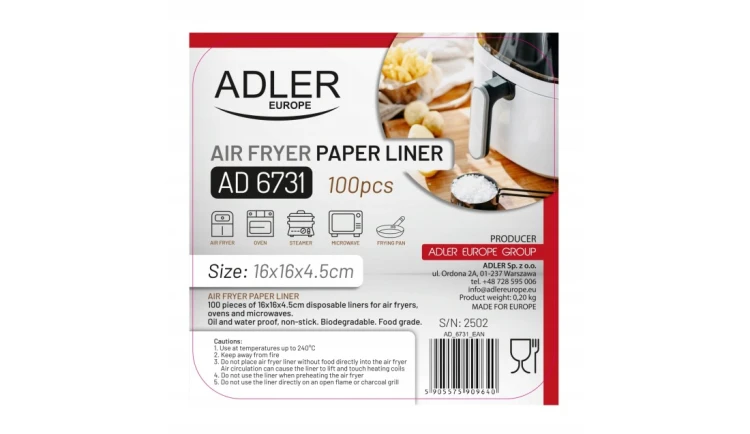 Papierowe wkłady do frytkownicy - 16 cm|100 szt.|Do 240°C |AIR FRYER