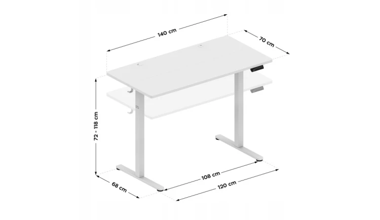 Biurko Elektryczne 140cm Regulowane Pamięć stolik biurowy Leader 7.3 White