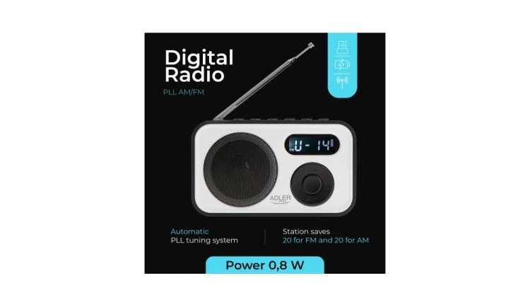 Nowoczesne Radio Cyfrowe LCD PLL AM/FM Zegar Budzik Antena Adler