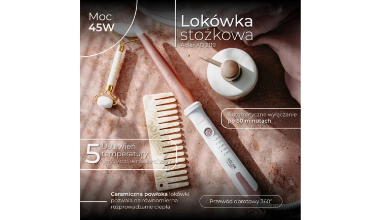 LOKÓWKA stożkowa ERGONOMICZNA Adler AD 2119|5 USTAWIEŃ TEMP. MOC 45W