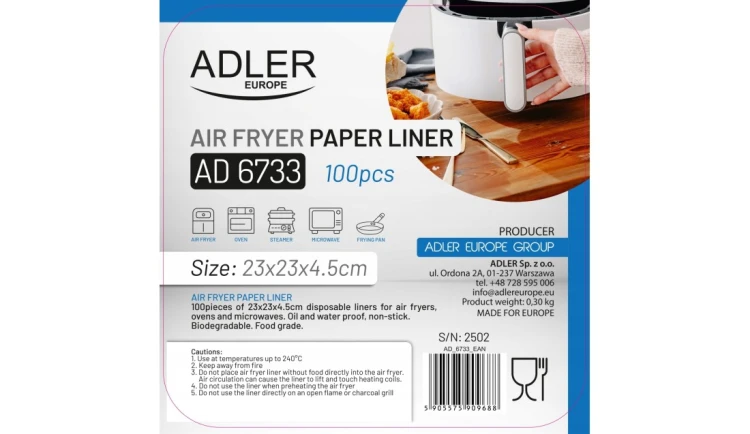 PAPIER do frytkownicy|100 szt.|23 cm|Do 240°C|AIR FRYER WKŁAD BIO
