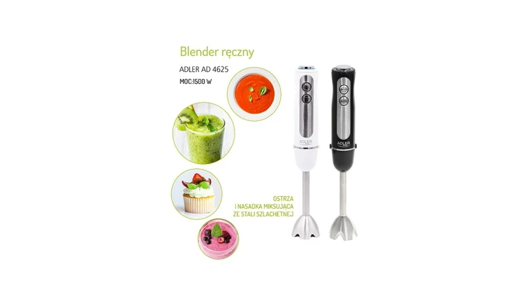 BLENDER RĘCZNY MOCNY 1500W MIKSER WIELOFUNKCYJNY 5 PRĘDKOŚCI CZARNY ADLER