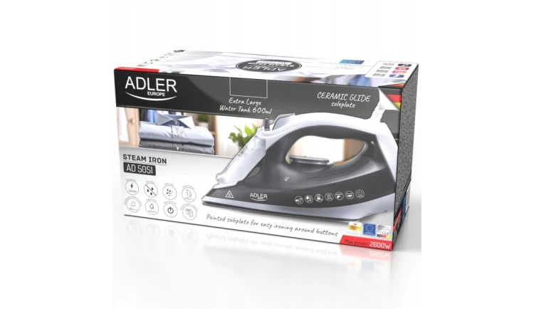 Żelazko parowe ADLER 2600W ceramiczna stopa i funkcja ciągłej pary 220g/min