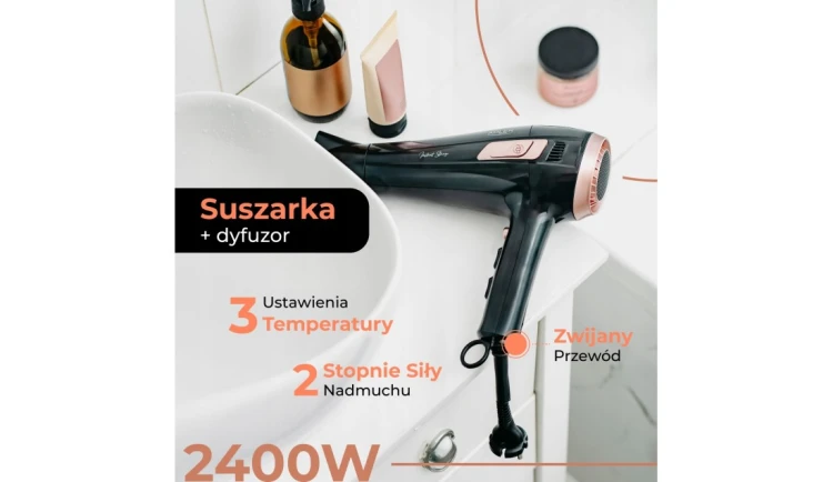 SUSZARKA DO WŁOSOW ZWIJANY PRZEWÓD Adler 2400W + DYFUZOR KONCENTRATOR
