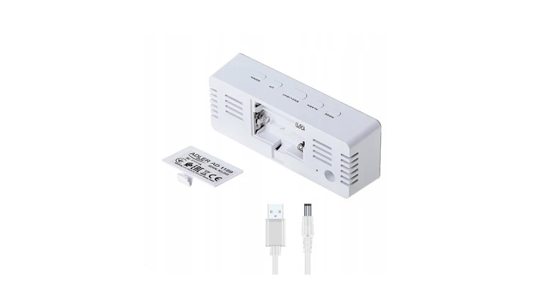 ZEGAR ELEKTRONICZNY BUDZIK TERMOMETR LUSTRO BIAŁY ADLER