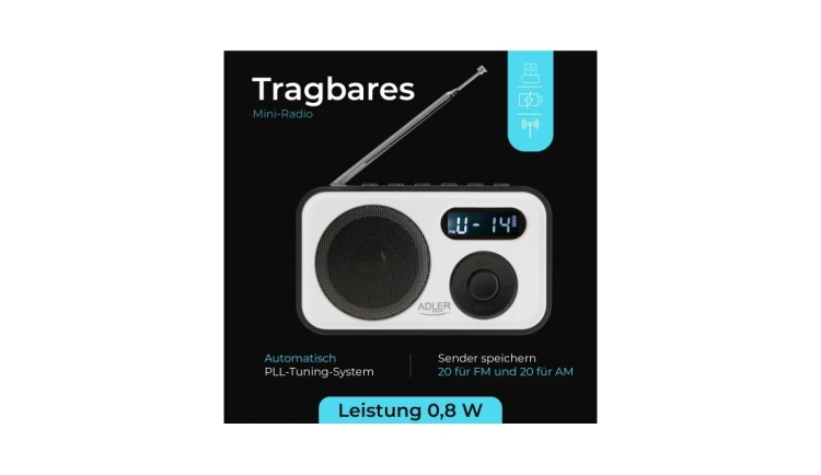 Nowoczesne Radio Cyfrowe LCD PLL AM/FM Zegar Budzik Antena Adler
