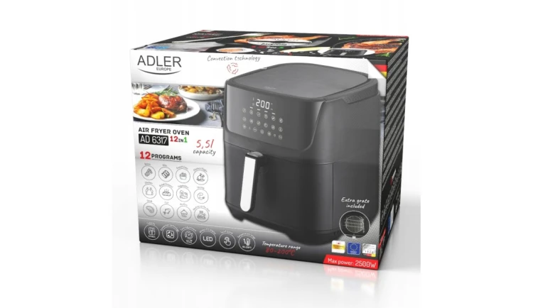 Frytkownica beztłuszczowa 2500W 12 programów 5,5L Air Fryer Adler AD 6317