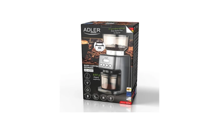 Młynek do Mielenia Kawy Żarnowy 180W Timer 2 Tryby Pracy Czarny Adler