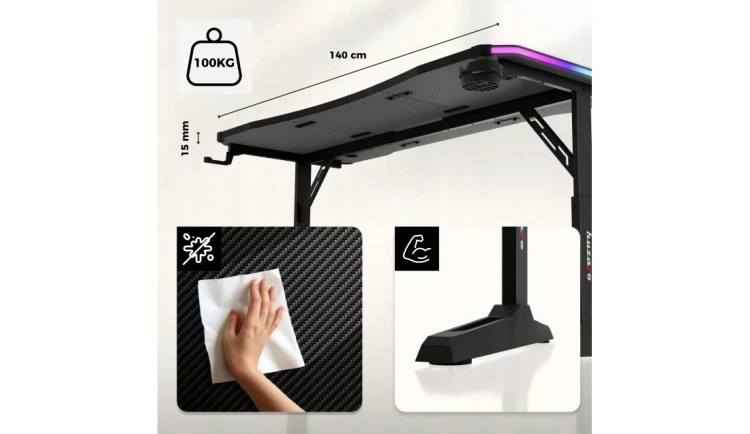 Biurko gamingowe LED RGB z regulacją 6 poziomów Stół Gamingowy dla Gracza
