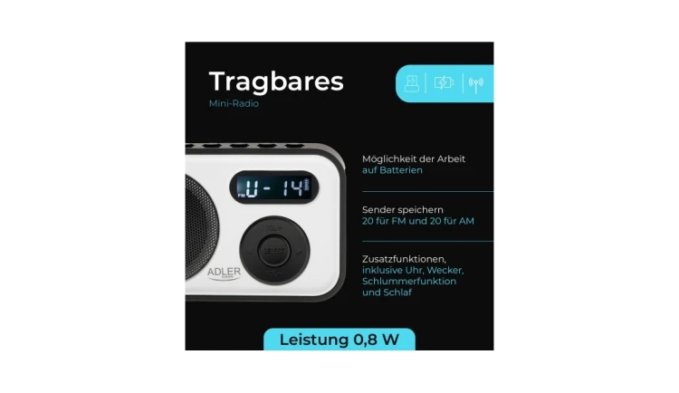 Nowoczesne Radio Cyfrowe LCD PLL AM/FM Zegar Budzik Antena Adler