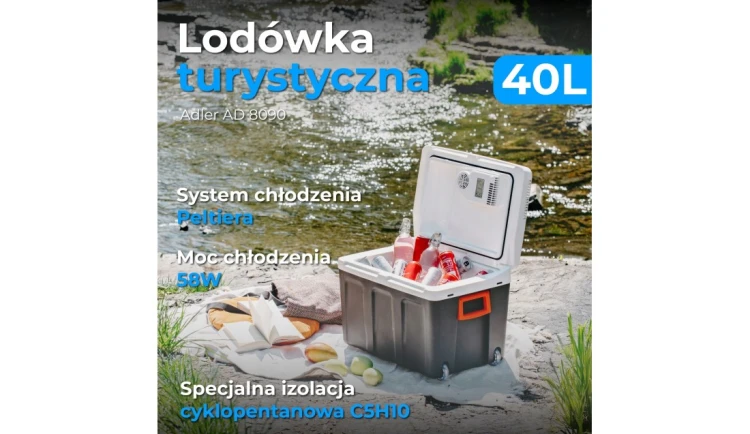 Duża lodówka turystyczna 40L elektryczna samochodowa 12V 230V przenośna
