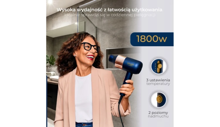 SUSZARKA do włosów MOCNA 1800W regulacja Zimny nadmuch Koncentrator ADLER