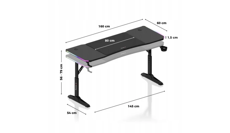 Biurko gamingowe LED RGB z regulacją 6 poziomów Stolik Gamingowy dla Gracza
