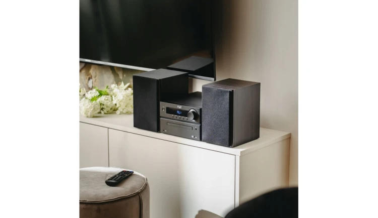 Wieża HIFI Bluetooth CD USB FM 2X 25W pilot RADIO czarna elegancka HDMI
