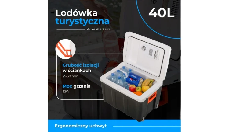 Duża lodówka turystyczna 40L elektryczna samochodowa 12V 230V przenośna