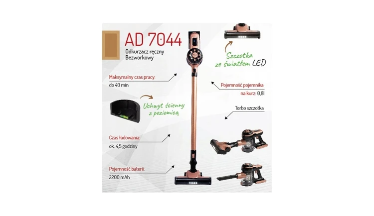 Odkurzacz Pionowy Bezworkowy Bezprzewodowy 250W LED FUNKCJA TURBO