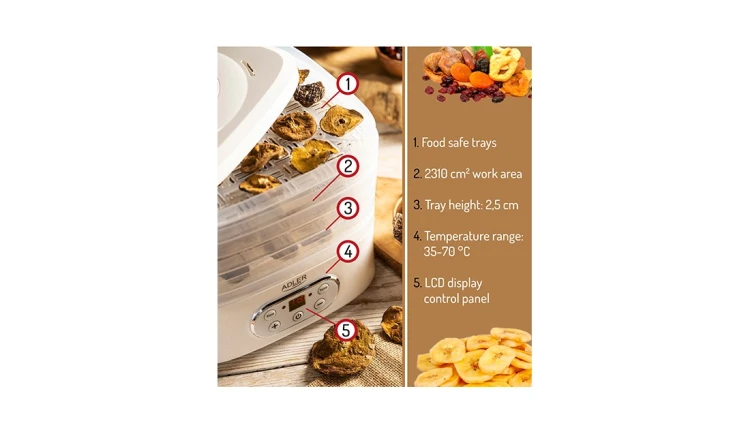Dehydrator 550W Suszarka do Grzybów Ziół Owoców Żywności LCD 5 Tac Zestaw
