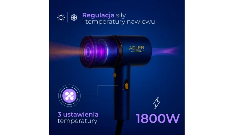 SUSZARKA do włosów MOCNA 1800W regulacja Zimny nadmuch Koncentrator ADLER