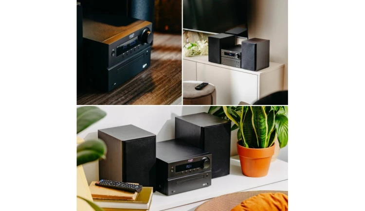 Wieża HIFI Bluetooth CD USB FM 2X 25W pilot RADIO czarna elegancka HDMI
