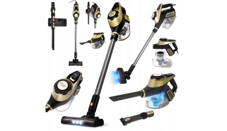 Odkurzacz pionowy bezworkowy Adler Light Gold 700 W z turboszczotką LED 3w1