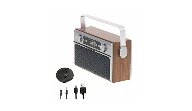 Stylowe Radio Sieciowo-Bateryjne z Bluetooth Zegar LCD AUX 2600mAh Camry