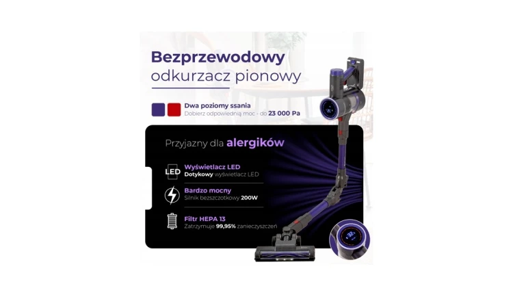 Bezprzewodowy Odkurzacz Przyjazny dla alergików Pionowy PRO + Akcesoria
