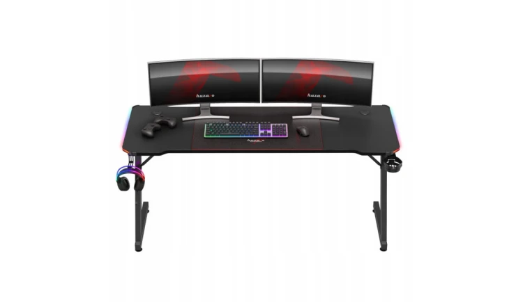 Biurko Gamingowe RGB LED Regulacja +Podkładka Stolik Biurowy Gracza Huzaro