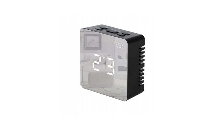 ZEGAR BUDZIK CR1150 czarny 8,3cm PODŚWIETLANY POMIAR TEMPERATURY 3 TRYBY