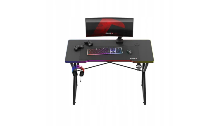 Biurko Gamingowe RGB Stolik Biurowy Gracza LED z Pilotem Carbon Huzaro