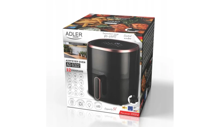 FRYTKOWNICA BEZTŁUSZCZOWA AirFryer 12 PROGRAMÓW 5L | WYŚWIETLACZ LED ADLER