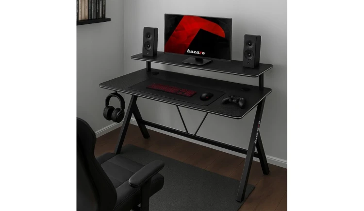 Biurko Gamingowe Ergonomiczne Komputerowe z Półką Stolik Biurowy Huzaro