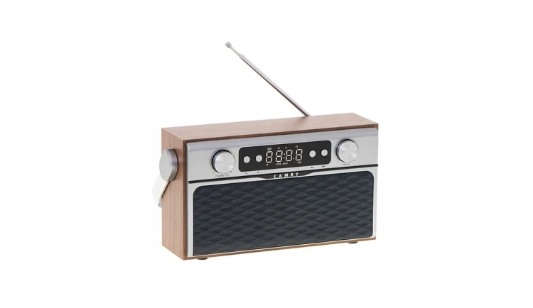 Stylowe Radio Sieciowo-Bateryjne z Bluetooth Zegar LCD AUX 2600mAh Camry