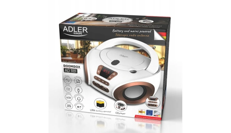 RADIO BOOMBOX WIEŻA CD-MP3 USB FM RADIO AUX 2x 2W ADLER