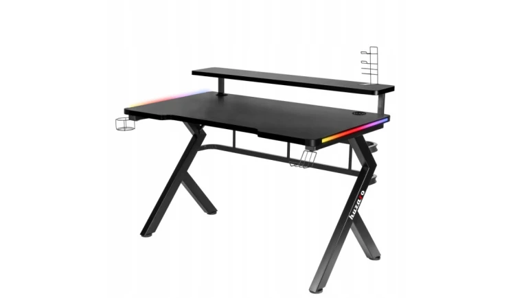 BIURKO GAMINGOWE STÓL STOLIK BIUROWY DLA GRACZA REGULACJA RGB +PILOT HUZARO