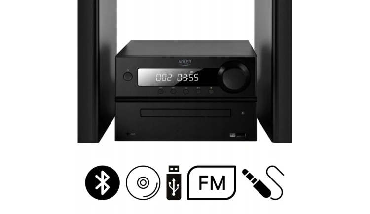 Wieża HIFI Bluetooth CD USB FM 2X 25W pilot RADIO czarna elegancka HDMI
