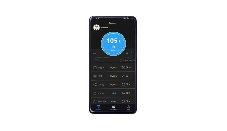 Waga Łazienkowa Analityczna Smart LED Aplikacja FitGo Do 180kg Czarna
