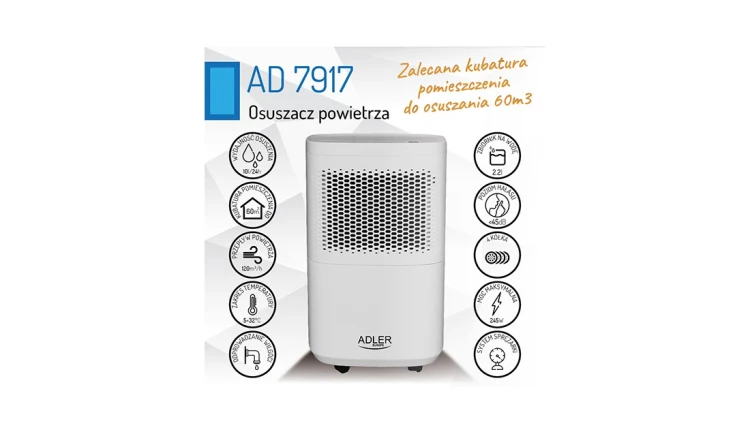 Osuszacz powietrza 200W Wentylator Kompresorowy 2,2L Przenośny Adler