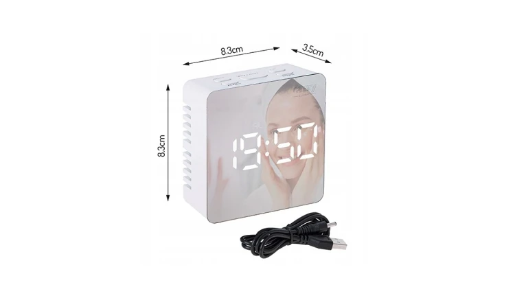 ZEGAR BUDZIK CR1150 BIAŁY PODŚWIETLANY POMIAR TEMPERATURY 3 TRYBY
